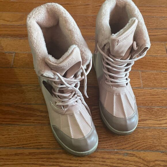 London fog collection blush pink water resistant mely duck boot faux fur size 8M - Picture 2 of 12